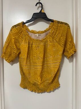 Mystree Mustard Yellow Lace Peasant Top